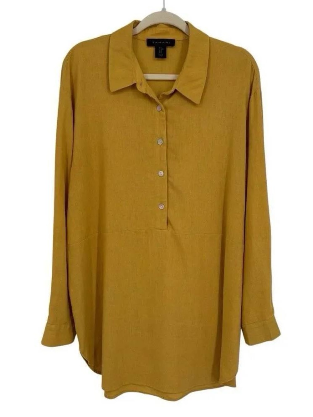 Tahari Mustard Long-Sleeve Button-Front Tunic Shirt